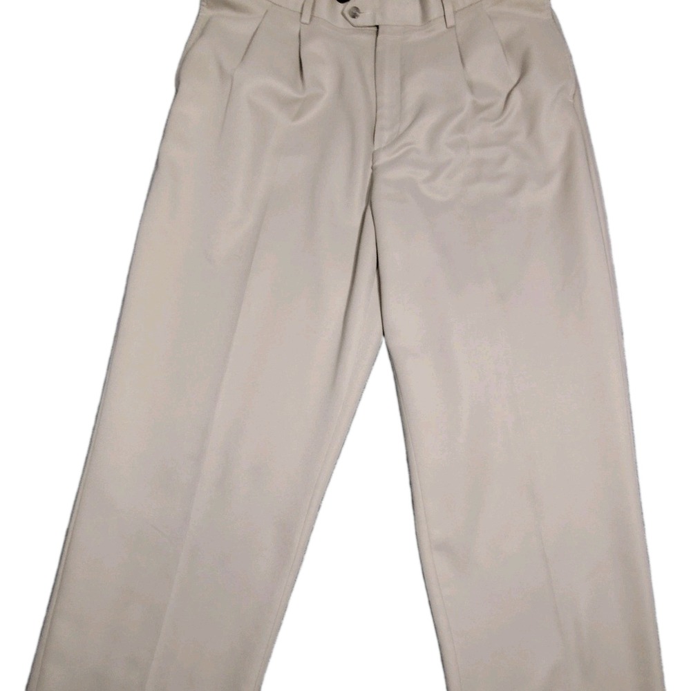 Croft & Barrow Men's Dress Pants 34x32 Beige Business Pleated Cuffed Office